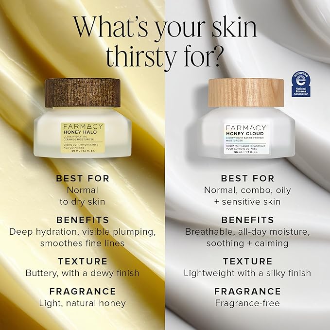 Farmacy Ceramide Face Moisturizer - Honey Halo Ultra Hydrating Facial Moisturizer with Buckwheat Honey + Ceramides - Helps Restore Barrier + Replenish Dryness - Plumping Skin Care for Dry Skin (9ml)