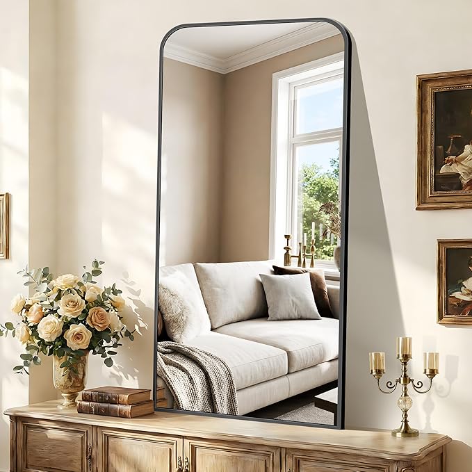 Bathroom Mirror, 30x60 inch Black Rectangle Wall Mounted Mirror with Thin Frame, Large Bathroom Vanity Mirrors for Over Sink, Entryway, Living Room, Bedroom
