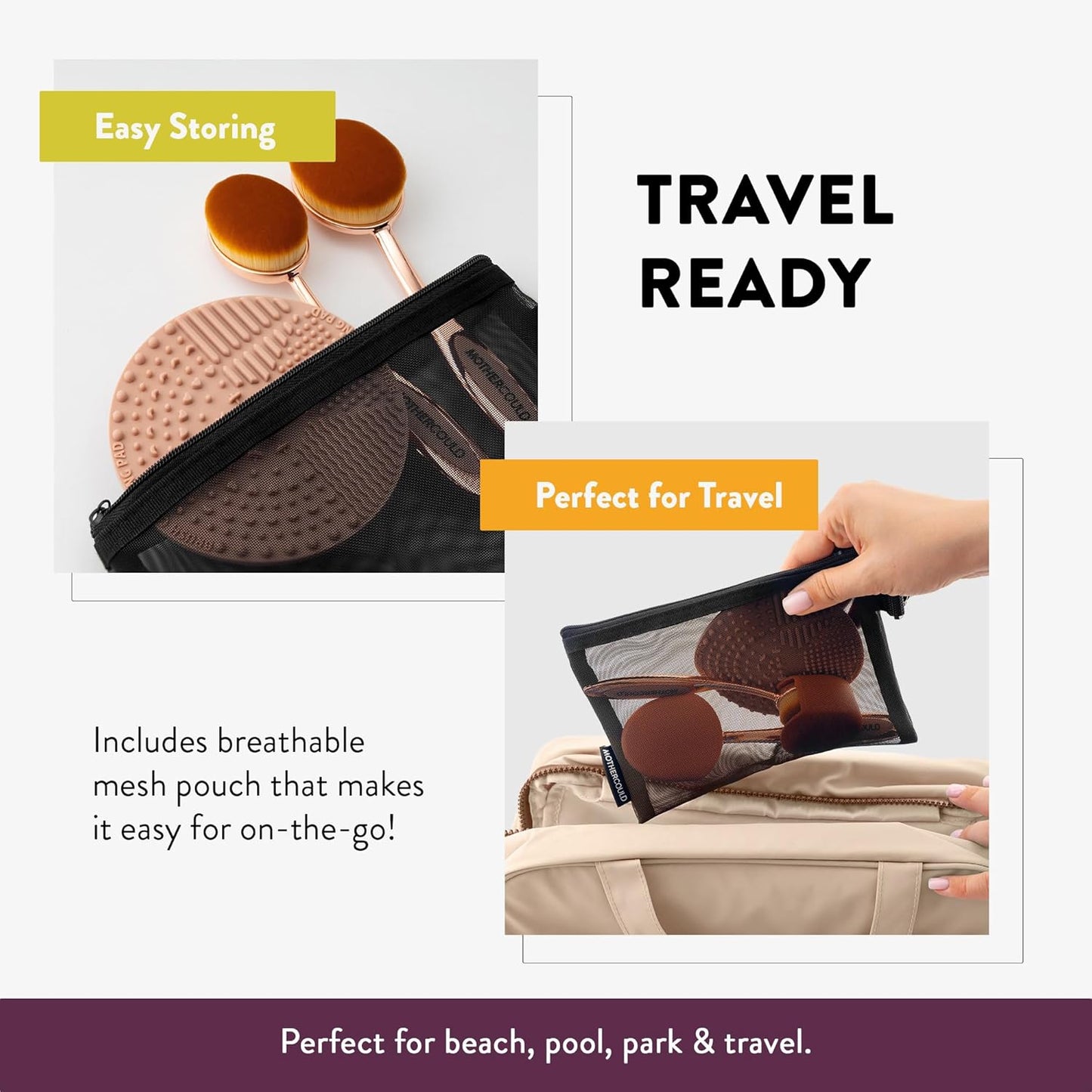 Premium Sunscreen Brush Set – Kids & Baby Sunblock Applicator with Metal Handles, Travel Bag, 2 Brushes, 2 Caps, & Cleaning Mat – Rose Gold – Mess-Free Sun Care (2 Pack) (Rose Gold)