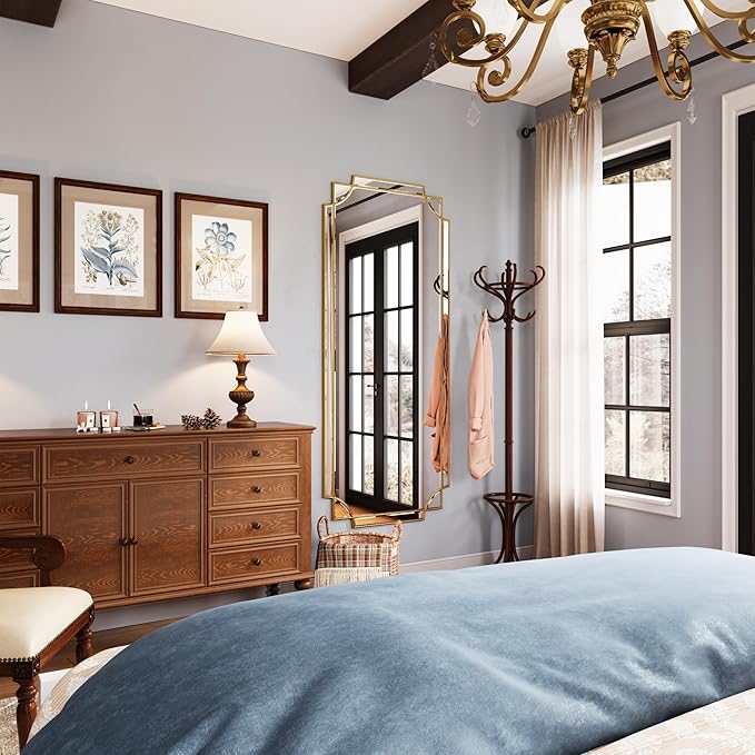 Kelly Miller 70"x30" Large Gold Beveled Full Length Mirror, Traditional Farmhouse Rectangular Wall Mirror for Bedroom, Living Room, Hallway, Entryway