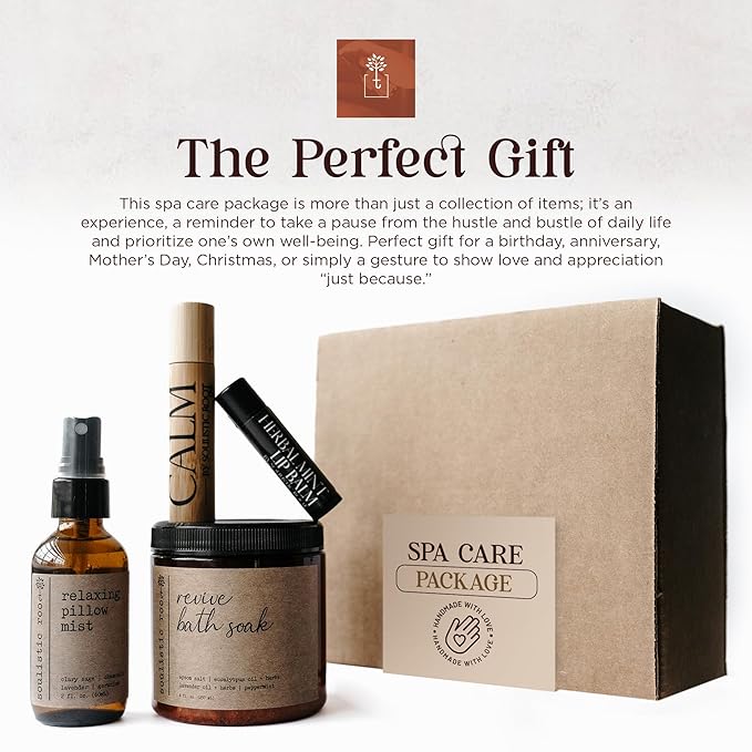 SOULISTIC ROOT Self-Care Set - Luxury Spa Bath Kit, Pillow Mist, Cooling Lip Balm, Tranquil Essential Oil Roller & Epsom Salt Bath Soak Pampering Package, Valentine's Day Holistic Gifts for Him & Her