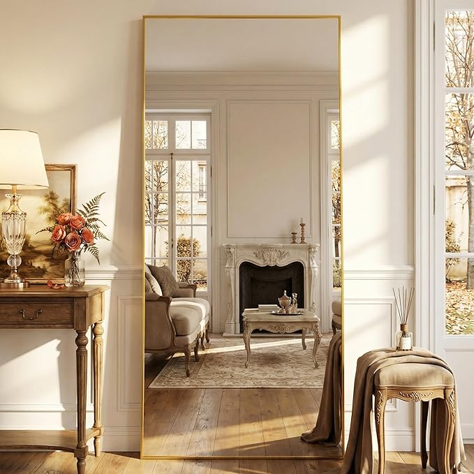 Suidia Full Length Mirror, 76"x34" Floor Mirror Freestanding, Rectangular Full Body Mirrors with Stand for Bedroom, Hanging Mounted for Living Room Cloakroom, Gold