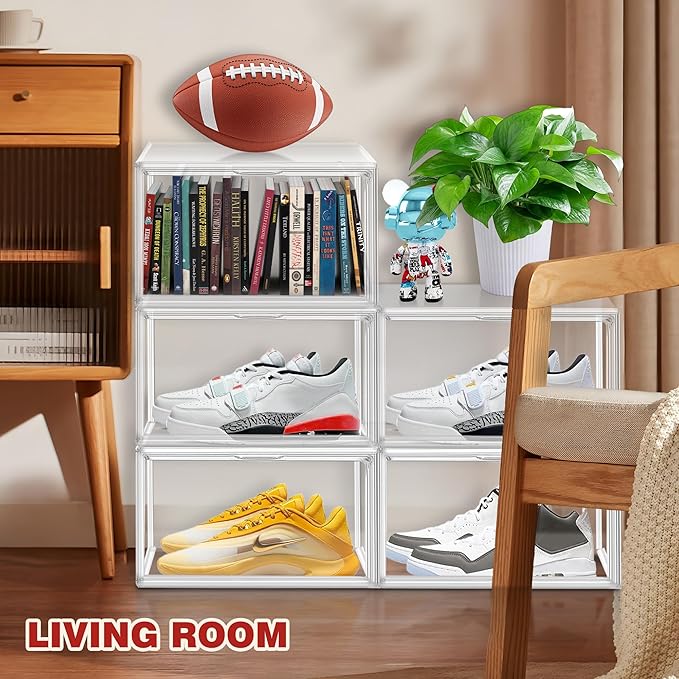 1 Pack Clear Shoe Boxes Size 12 Shoe Storage Organizer for Closet Stackable Shoes Rack Handbag Organizer Plastic Sneaker Storage Bin with Magnetic lids