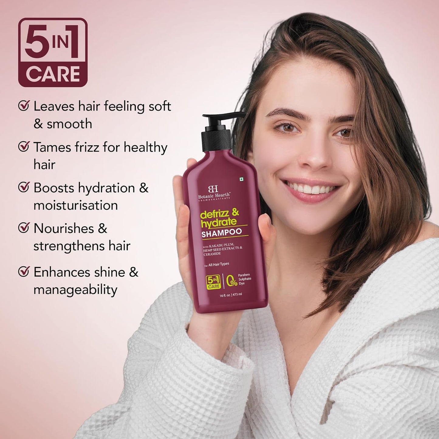 Botanic Hearth Kakadu Plum Shampoo Infused With Hemp Seed Extracts & Ceramide | Clarifying Shampoo To Defrizz, Hydrate & Strengthen Hair | Paraben & Sulfate Free | For All Hair Types, 16 Fl Oz