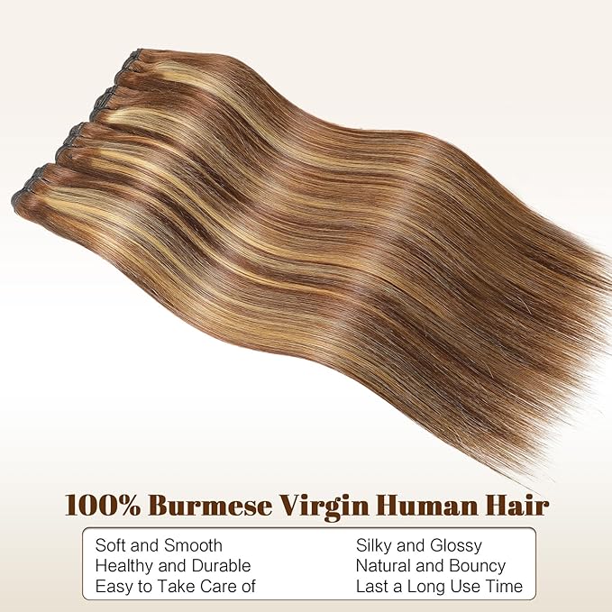 P4/27 Highlight Brown Human Hair Bundles 16A Raw Straight Bundles Human Hair,Triple Lifespan,Burmese Virgin Remy Hair Extensions,No Tangle Shedding (P4/27 Highlight Bundles, 22 24 26 Inch)
