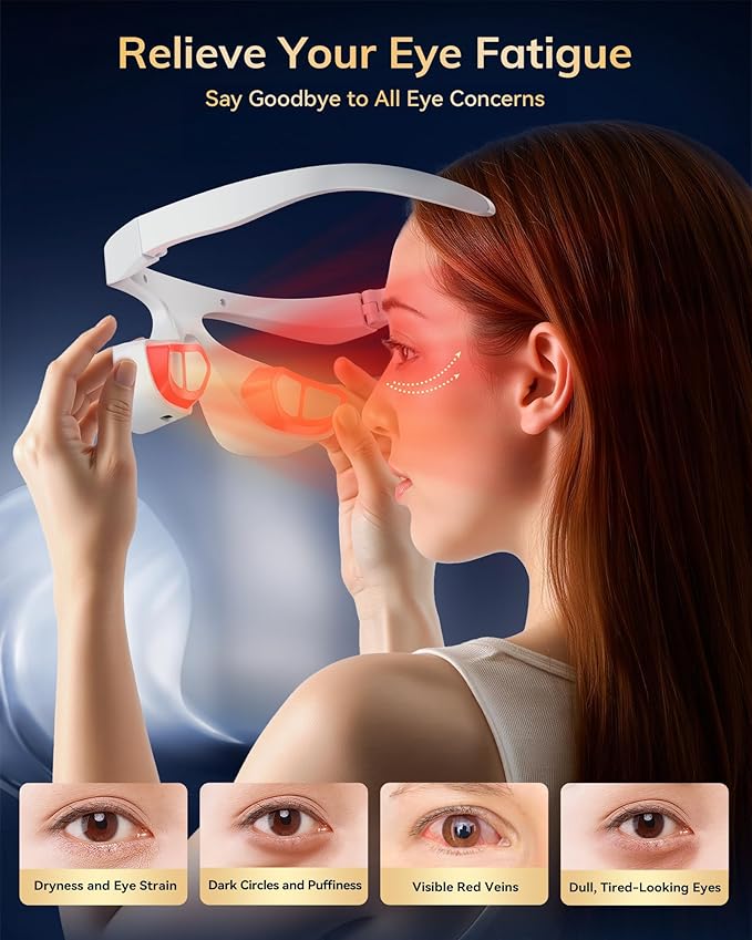 Under Eye Red Light Therapy Device, Red Light Therapy Glasses for Eyes Red 650 NM,Red Light Eye Mask for The Treatment of Eye Bags,Dark Circles,Puffiness periorbital for Treating