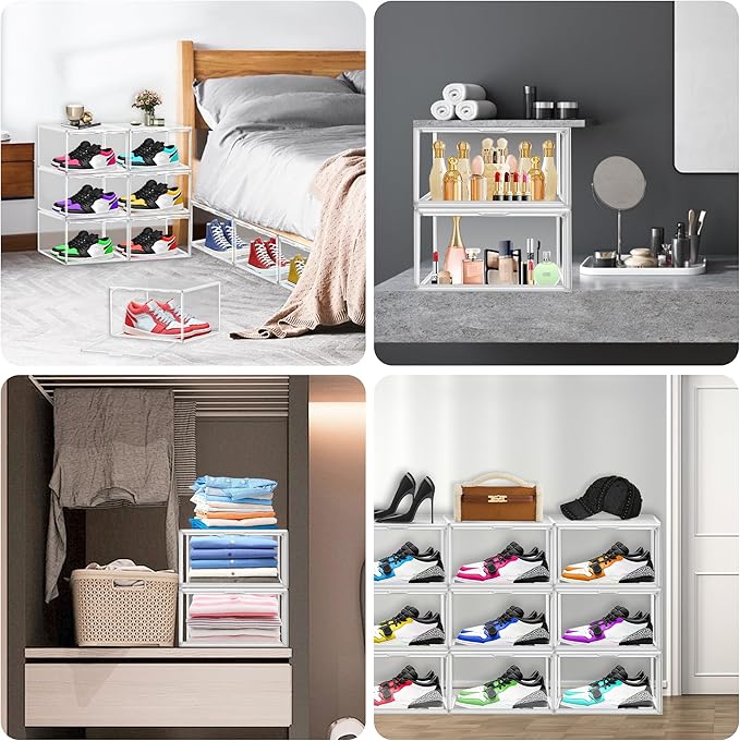 1 Pack Clear Shoe Boxes Size 11 Shoe Storage Organizer for Closet Stackable Shoes Rack Handbag Organizer Plastic Sneaker Storage Bin with Magnetic lids