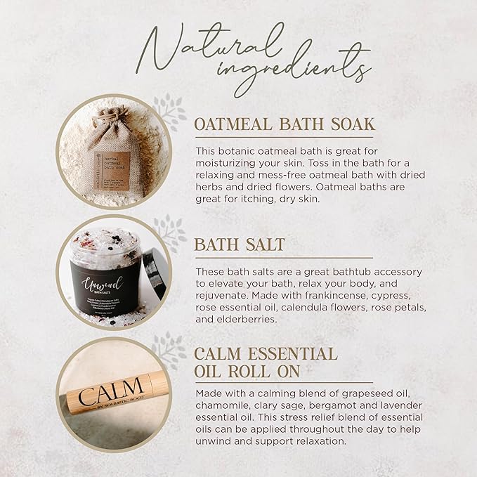 SOULISTIC ROOT Revitalizing Bath Gift - Premium Self-Care Bath & Body Set with Lavender Oatmeal Soak, Tranquil Essential Oil Roller, Epsom Salt Soak, Home Spa Kit, Valentine's Day Ready-to-Gift Box