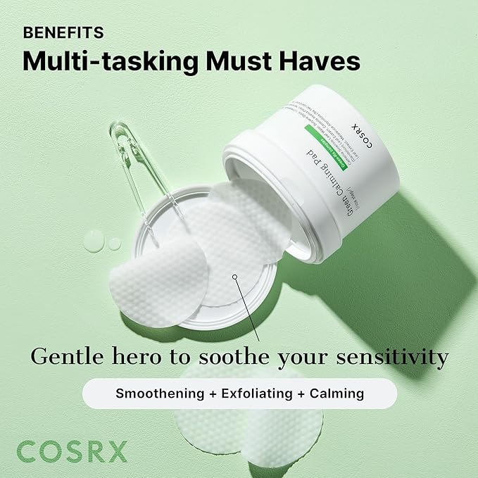 COSRX Green Calming Pads, 70 Sheets, Exfoliating Pads for Sensitive & Irritated Skin, Soothingm Hydrating, Refreshing, Korean Skin Care