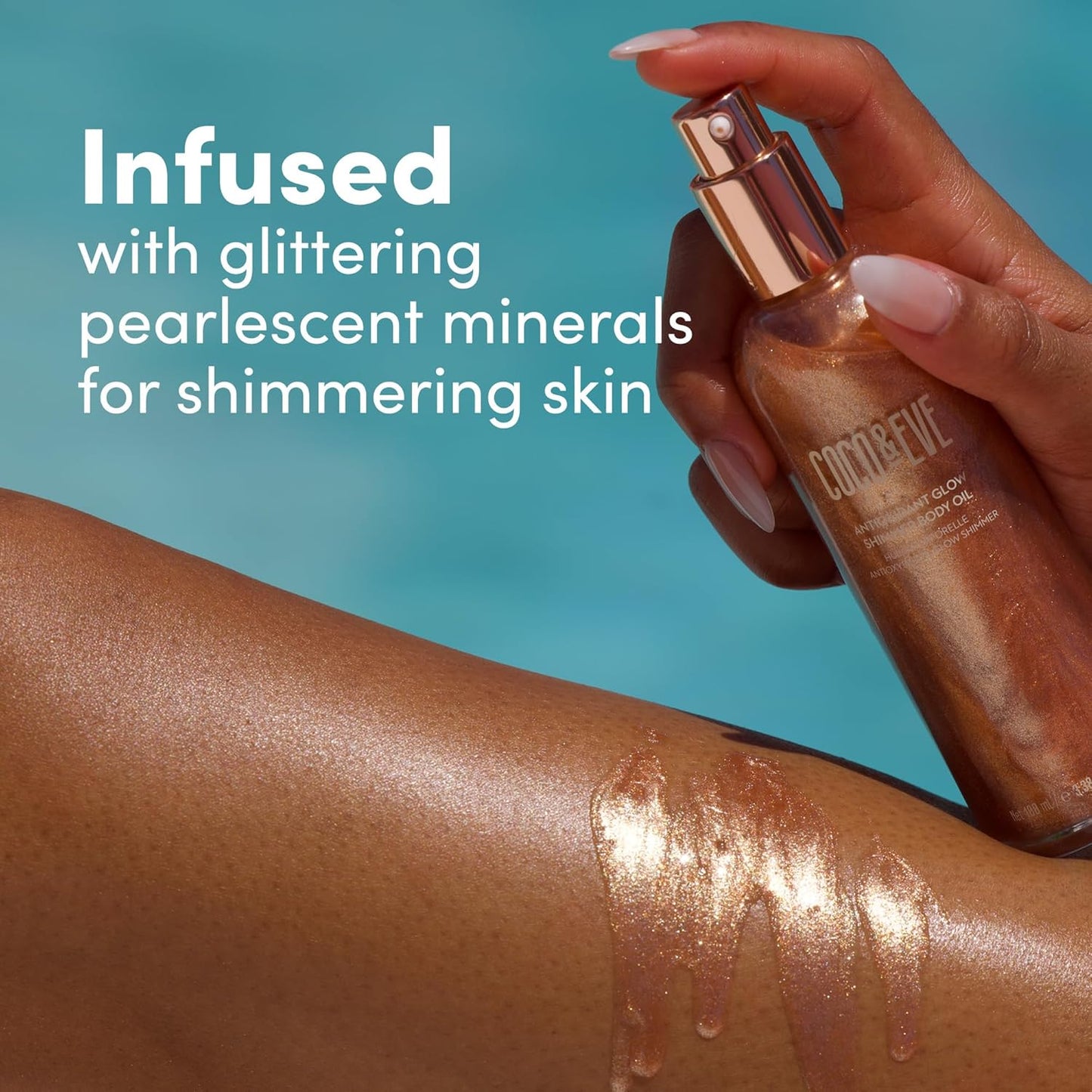 Coco & Eve Antioxidant Glow Shimmer Body Oil - Lightweight Skin Illuminator with Pearlescent Minerals, Natural Glitter, Antioxidants for Shimmering, Moisturizing and Healthy Glow (3.38 Fl Oz)