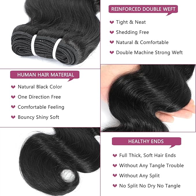 Body Wave Human Hair Bundles with Frontal (10 10 12 12+10Frontal) 12A 4 Bundles Human Hair with Closure 13x4 HD Lace Frontal 100% Unprocessed Brazilian Virgin Hair