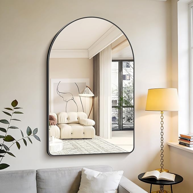 GLASHOM Arched Bathroom Mirror, 30"x48" Black Arched Mirror for Bathroom, Wall Mounted Mirror, Black Vanity Wall Mirror w/Metal Frame for Bedroom, Entryway, Living Room, Vertically Hanging