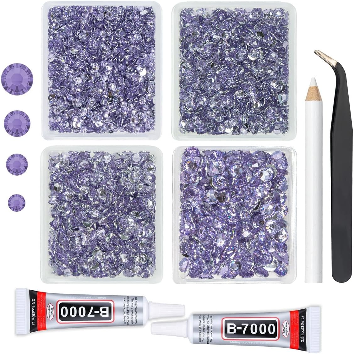 Light Purple Crystal Resin Rhinestones w B7000 Jewelry Glue for Bedazzling Crafting Flatback Stones 3mm 4mm 5mm 6mm Diamonds Crystals Gems Charms Supplies for Nails Face Makeup Tumblers Crafts