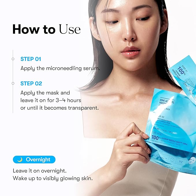 VT COSMETICS Hydrop Reedle Shot 100hl 2-Step Hydrogel Mask(34.5gx4ea), Intensive Hydrating, Exosome Hyaluronic Acid, Dewy & Glass Skin, Overnight Melting Mask, Korean Facial Mask