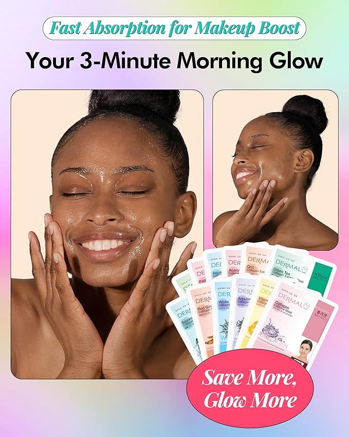 DERMAL 24-Day Skin Reset Ritual - Collagen Essence Facial Mask Sheet Combo Pack (24 Count) | Korean Daily Hydrating & Soothing Skincare Routine | Variety Set for All Skin Types