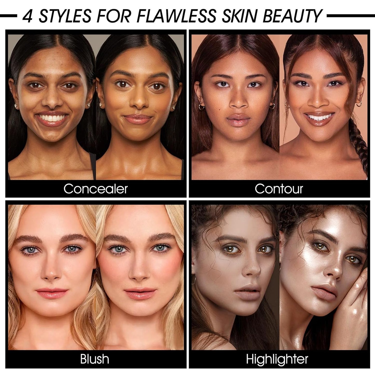 12 Colors Cream [Blush+Contour+Concealer+Highlighter] Makeup Palette for Cheeks - Multi-functional Makeup Palette with Brush, Natural Matte Long Wearing, Waterproof Face Makeup Palette (#04)