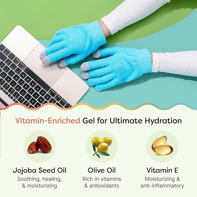 ZenToes Moisturizing Gloves for Dry Hands, Gel Infused with Jojoba Seed Oil, Olive Oil and Vitamin E, Overnight Hand Moisturizer (OSFM, Fuzzy Blue with Media Tips)
