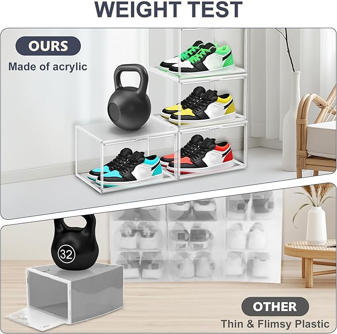 1 Pack Clear Shoe Boxes Size 11 Shoe Storage Organizer for Closet Stackable Shoes Rack Handbag Organizer Plastic Sneaker Storage Bin with Magnetic lids