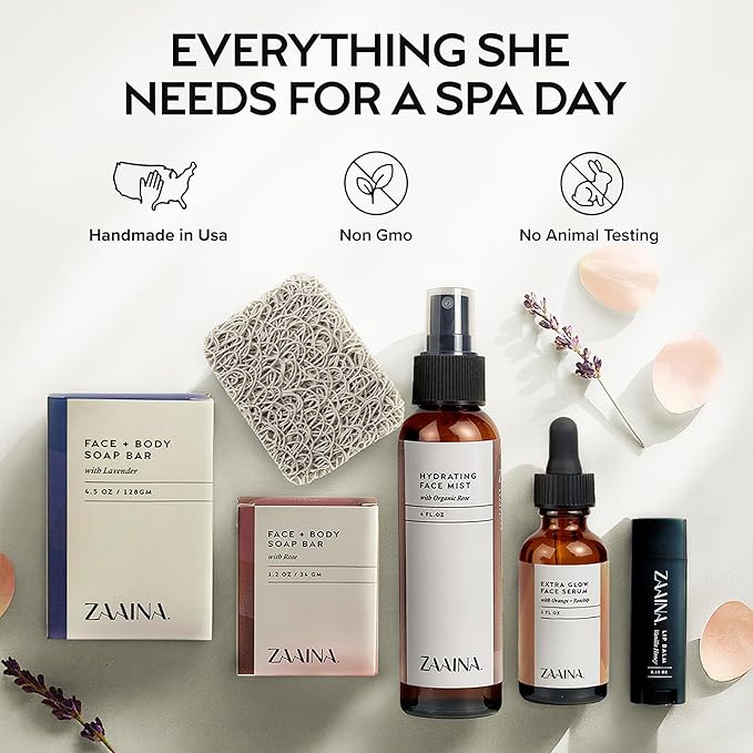ZAAINA Spa Gifts for Women - Valentines Day Gifts for Her, Relaxaing Spa Gift Basket, Pampering At Home Natural Bath & Body Self Care Spa Package for Mom Wife, Birthday Gifts for Women