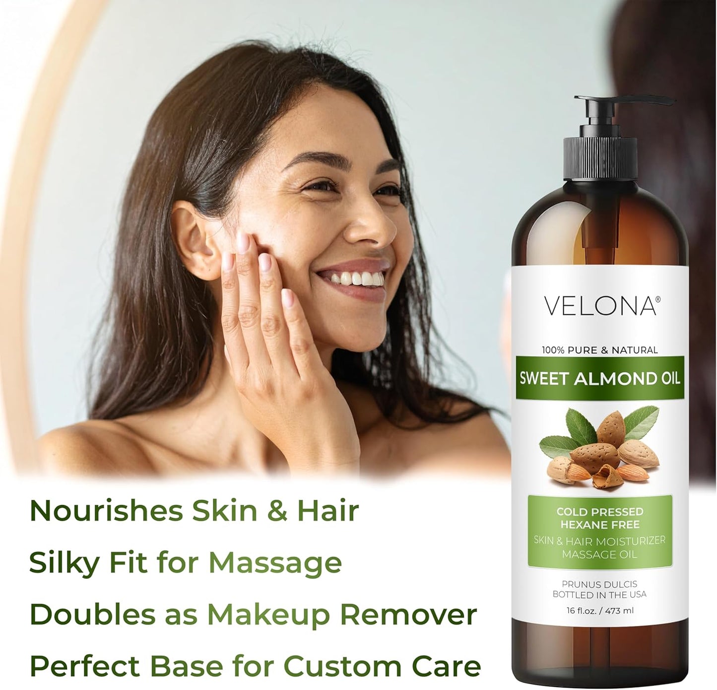 velona Sweet Almond Oil - 64 Fl Oz | 100% Pure and Natural Carrier Oil |Cold Pressed | Skin, Hair, Body & Face Moisturizing | Use Today - Enjoy Results…