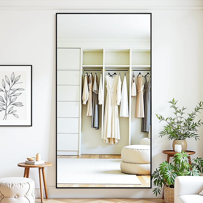 Suidia Full Length Mirror, 76"x34" Floor Mirror Freestanding, Rectangular Full Body Mirrors with Stand for Bedroom, Hanging Mounted for Living Room Cloakroom, Black