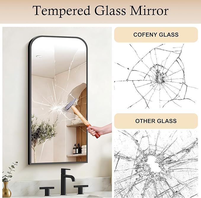 Bathroom Mirror, 18x36 inch Black Rectangle Wall Mounted Mirror with Thin Frame, Bathroom Vanity Mirrors for Over Sink, Entryway, Living Room, Bedroom