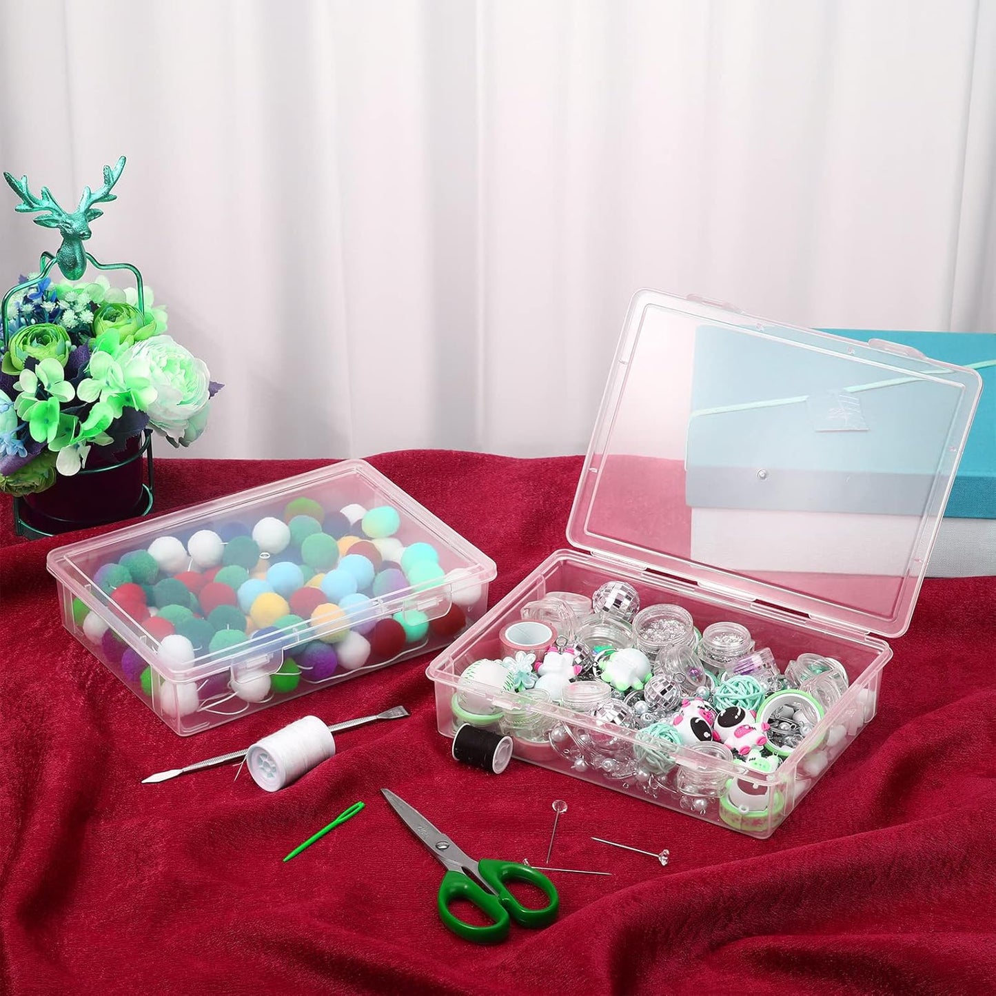 Qunclay 6 Pcs 10.6'' x 7.7'' x 2'' Plastic Storage Box with Lid Multipurpose Craft Organizers Plastic Containers Clear Pencil Case Art Satchel Storage Case for Beads Ornaments Crafts Accessories