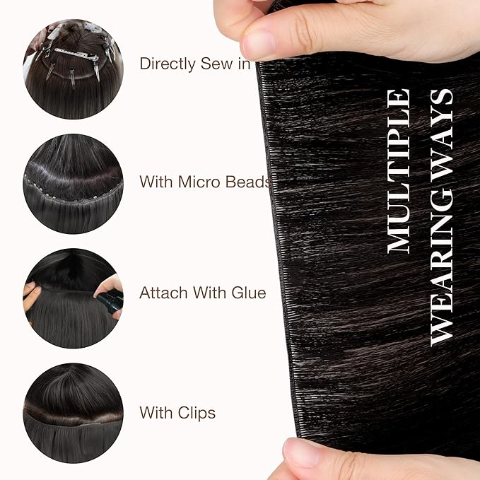 GOO GOO Genius Human Hair Extensions - Sew In Rooted Remy Weft, 2 Dark Brown 14 Inch 80g, Hand Tied