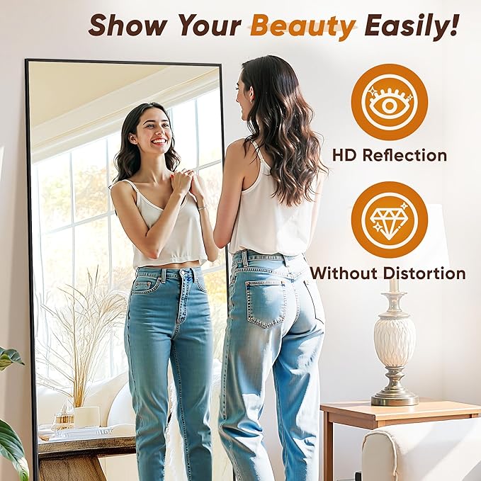 Suidia Full Length Mirror, 76"x34" Floor Mirror Freestanding, Rectangular Full Body Mirrors with Stand for Bedroom, Hanging Mounted for Living Room Cloakroom, Black