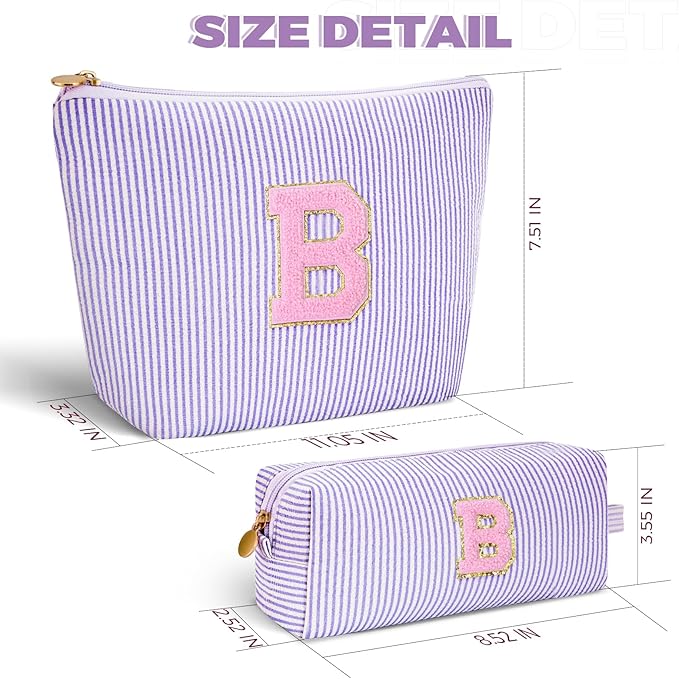 Bridesmaid Gifts Wedding Day - Bridal Shower Gifts,Maid of Honor Gifts,Initials Makeup Bag Set Cosmetic Bag - Lavender,B