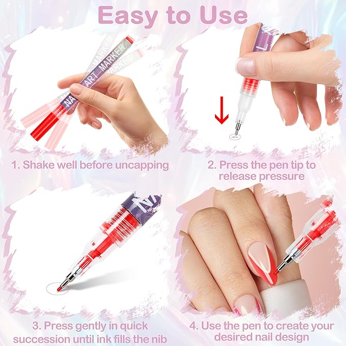 12 Colors Nail Art Pens Set: Fine Tip 0.5mm Quick-Dry Nail Art Markers for DIY Nail Designs & Nail Painting, Ideal Gift for Women & Girls, Great for Home Salon & Beginners