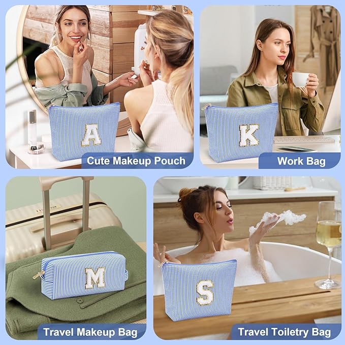 YOOLIFE Valentines Gifts for Teen Girls Kids Initial Makeup Bag | Teen Girl Gift Trendy Stuff | Travel Makeup Bag Toiletry Bags | Gifts for 3 4 5 6 7 8 9 10 11 12 13 Year Old Girl Blue K