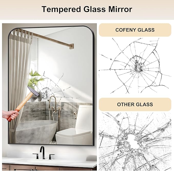 Bathroom Mirror, 36x48 inch Large Black Rectangle Wall Mounted Mirror with Thin Frame, Bathroom Vanity Mirrors for Over Sink, Entryway, Living Room, Bedroom