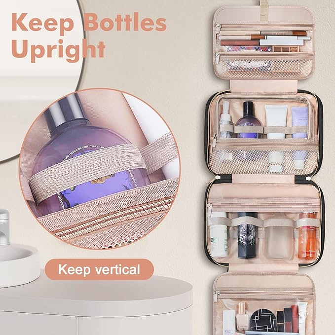 Wedama Toiletry Bag for Women, Large Cosmetic Travel Bag, Hanging Toiletry Bag for Bathroom, Thickened PVC Waterproof Makeup Bag, Toiletries Bag for Travel Business Trips and Camping, Black