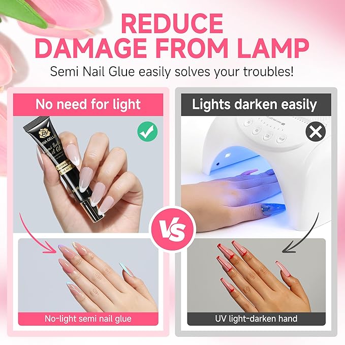 UNA GELLA No Lamp Need Solid Nail Glue for Press Ons: Nails Acrylic Nails Super Strong Semi Nail Glue Gel Fast Curing 10ml*2pcs Long Lasting Gel Glue Kit