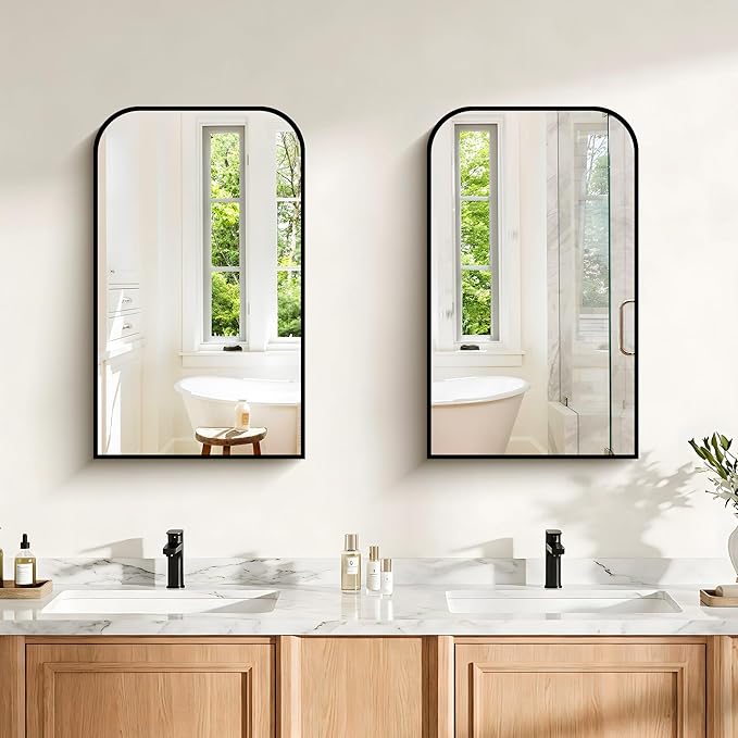 Bathroom Mirror, 18x30 inch Black Rectangle Wall Mounted Mirror with Thin Frame, Bathroom Vanity Mirrors for Over Sink, Entryway, Living Room, Bedroom