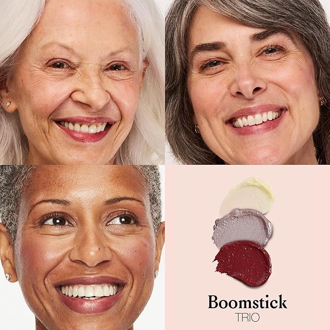 Boomstick Trio ® Color 3 Pack Cream Blush Makeup, Color Blush Stick, Highlighter Stick & Moisturizer for Cheeks, Eyes & Lips, Blendable Vegan Boom Sticks by Cindy Joseph for Older Women, BOOM Beauty