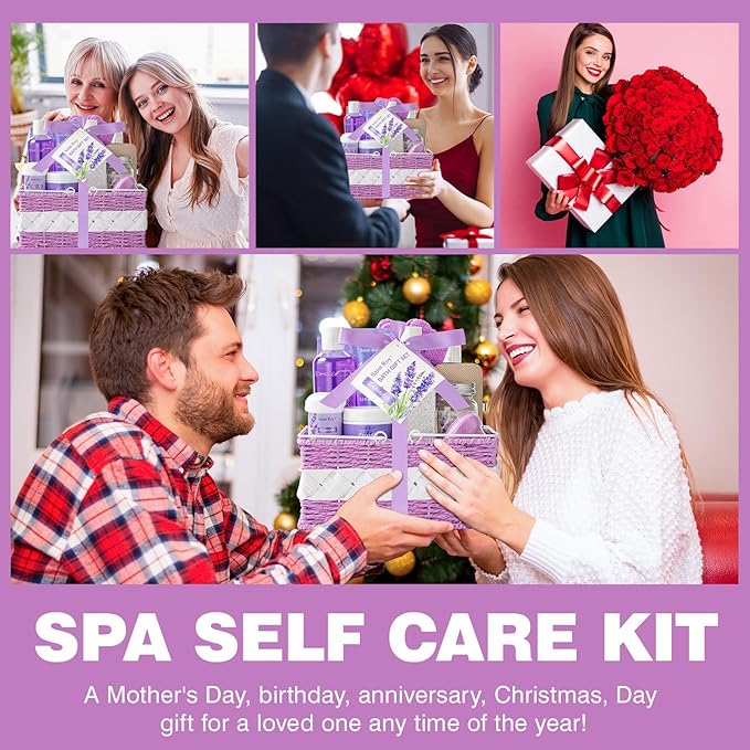 Valentines Day Gifts Spa Gifts for Women Bath and Body Lavender Gift Set, Spa Gift Basket for Self Care, Relaxing Bath Sets for Mom, Grandma, Girlfriend, Sister, Friends, Gifts for Women