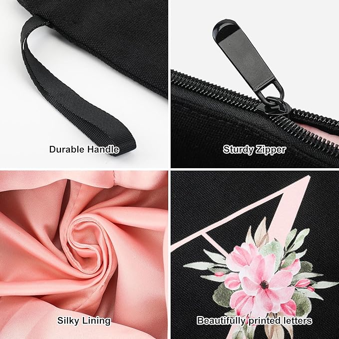 Vavabox A-Z Personalized Makeup Bag, Birthday Gifts for Women Mom, Gifts for Best Friend, Bride Bridesmaid Cosmetic bag (M, Black)