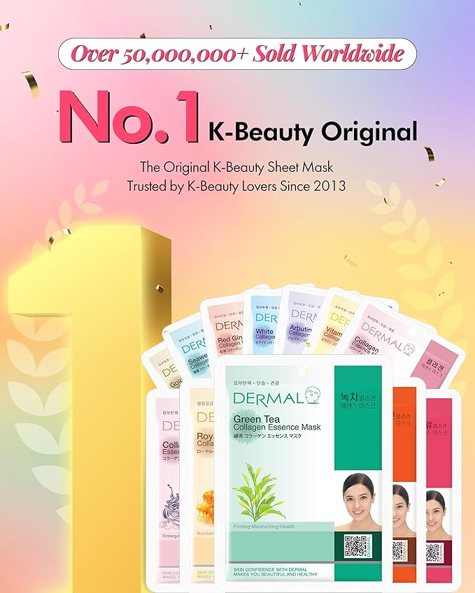 DERMAL 24-Day Skin Reset Ritual - Collagen Essence Facial Mask Sheet Combo Pack (24 Count) | Korean Daily Hydrating & Soothing Skincare Routine | Variety Set for All Skin Types