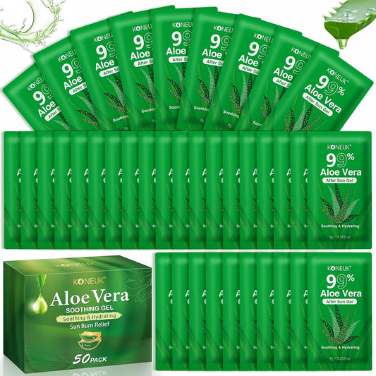 50 Pack Aloe Vera Gel for Face, Hair, Body, Skin, Sunburn Relief, 99% Pure Aloe Vera Gel for All Skin Types, Bulk Aloe Gel Travel Size for Soothing After Sun Skin Care Relief
