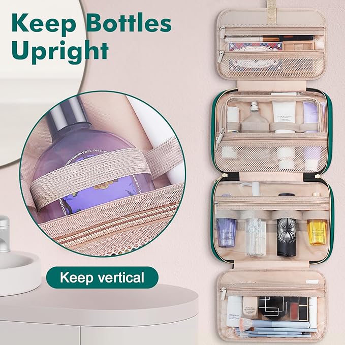 Wedama Toiletry Bag for Women, Medium Cosmetic Travel Bag, Hanging Toiletry Bag for Bathroom, Thickened PVC Waterproof Makeup Bag, Toiletries Bag for Travel Trips and Camping, Turquoise Green