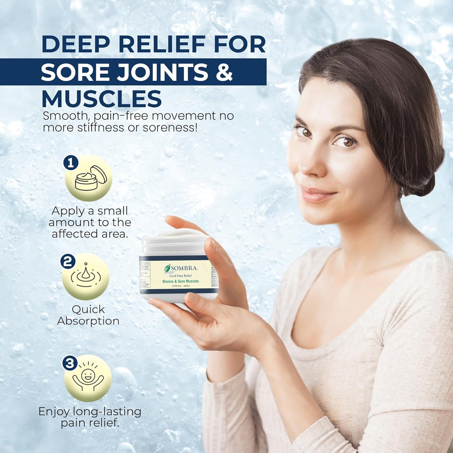 Sombra Cool Pain Relief Gel Cold Pain Relief for Swelling, Growing Pains, Soreness, Post-Workout, Vegan Formula Free of Artificial Fragrances, Dyes, NSAID, Wax, Petroleum, Alcohol - 8oz Jar