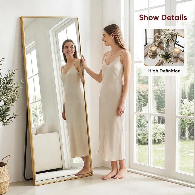 Suidia Full Length Mirror, 71"x32" Floor Mirror Freestanding, Rectangular Full Body Mirrors with Stand for Bedroom, Hanging Mounted for Living Room Cloakroom, Gold