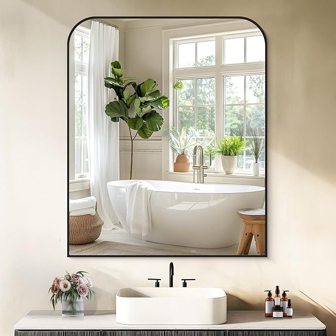 Bathroom Mirror, 30x36 inch Black Rectangle Wall Mounted Mirror with Thin Frame, Bathroom Vanity Mirrors for Over Sink, Entryway, Living Room, Bedroom