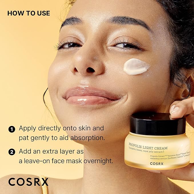 COSRX Full Fit Propolis Light Cream, 2.19 Fl.oz / 65ml, Propolis 64.5%, Hydrating Daily Day and Night Moisturiser, Korean Skin Care, Not Tested on Animals