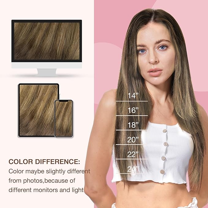 GOO GOO Sew in Hair Extensions Real Human Hair, Weft Hair Extensions Human Hair, 4D/14/5B Brunette Balayage 16inch 100g, Weft Bundles Straight Silky Remy Hair