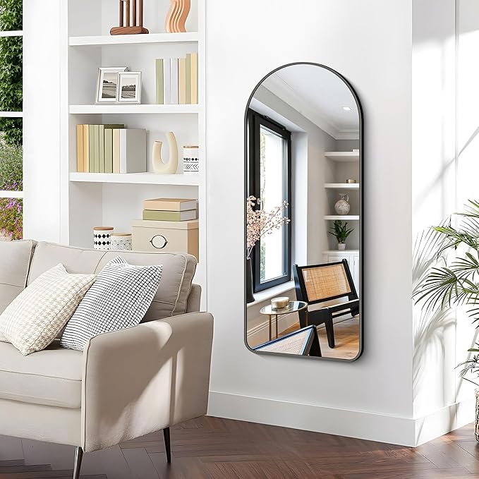 Arched Bathroom Mirror, 16"x48" Black Arched Mirror for Bathroom, Wall Mounted Mirror, Vanity Wall Mirror w/Metal Frame for Bedroom, Entryway, Living Room, Vertically Hanging