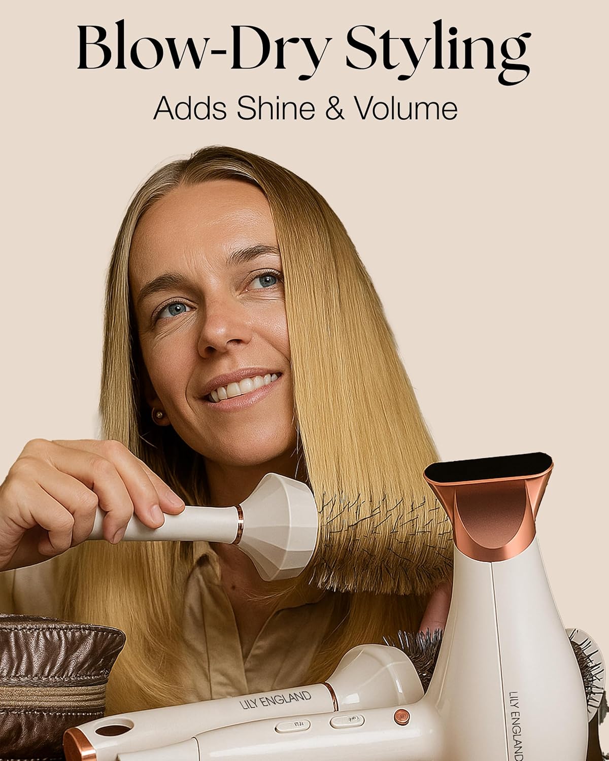 Lily England Round Hair Brush Set, 4 Piece Professional Blow Dry Kit with 3 Round Brushes and Comb for Styling, Beauty Gifts Sets for Women (White)