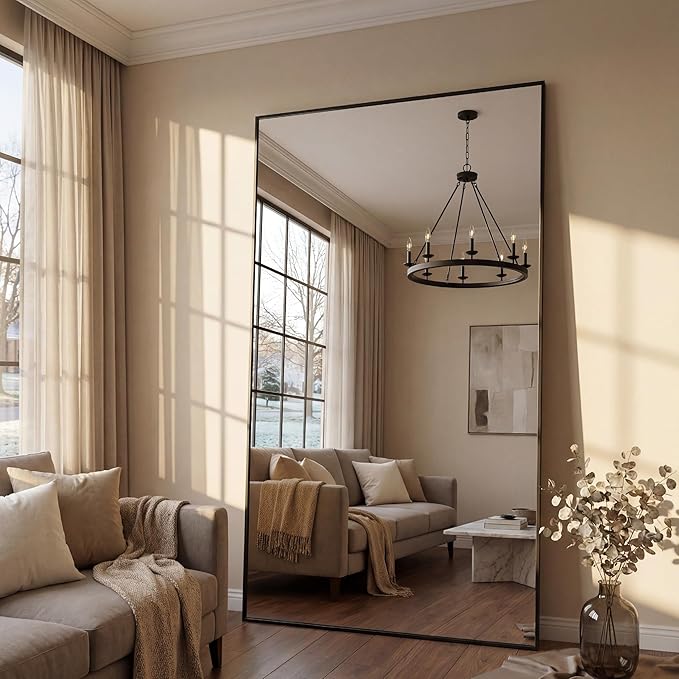 Suidia Full Length Mirror, 44"x72" Floor Mirror Freestanding, Rectangular Full Body Mirrors with Stand for Bedroom, Hanging Mounted for Living Room Cloakroom, Black